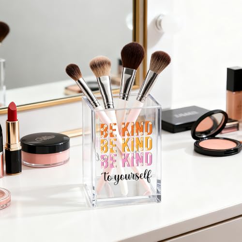 Image of Mental Health Acrylic Pen Pencil Holder for Desk Makeup Organizer (Transparent16)