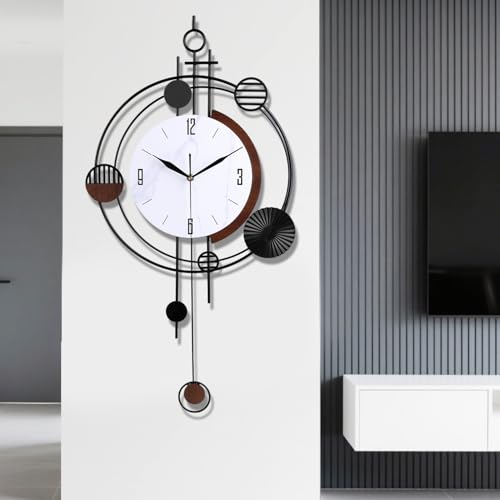Gilacco Large Wall Clock Silent Quality Quartz Battery Operated with Pendulum Analog Decorative Wall Clocks for Living Room Kitchen Bathroom Bedroom Wall Home Decor 39x71CM(Black)