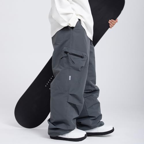 SNOWVERB Pantalones holgados de esquí para hombre y mujer, impermeables, tipo cargo, para nieve, snowboard, senderismo, deportes de invierno (L, gris) - imagen 3