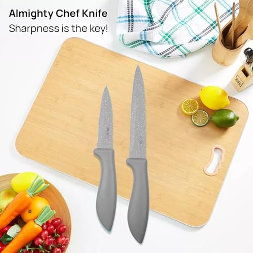 Image of SKYTONE Knife Set of 3 with Cover, Stainless Steel Knives for Kitchen| Sharp Edge Cutting Chef Knifes for Chopping Vegetables, Fruits, Multipurpose Knife, Kitchen Tools (Grey Pack of 2)