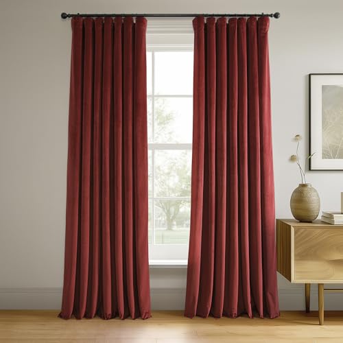 HPD Half Price Drapes Signature Velvet Thermal Blackout Curtains for Living Room 84 Inch Long (1 Panel) Rod Pocket Insulated Blackout Curtains for Bedroom Window Curtains, 50W x 84L, Crimson Rust