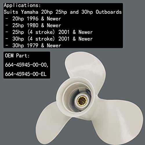 Image of 9 7 /8x10 1 /2 Boat Motor Aluminum Propeller - Compatible with Yamaha Outboard Engines C 20HP 25HP 30HP - Replaces 664-45945-01-EL 664-45945-00-00 - 10 Spline Tooth - Aluminum Outboard Propeller