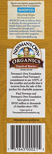 Newman's Own Organics Microwave Popcorn, Touch of Butter, 8.4oz (Pack of 12) - Thumbnail 4
