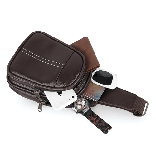 Image of Half Moon Vintage Crossbody Sling Bag for Men Slim Vegan Leather Chest Bag for Men Women Small Shoulder Side Bag Water-resistant Mobile Passport Bag Travel Office (Vintage Brown)