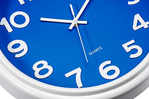 Bernhard Products Blue Wall Clock 12.5 Inch Silent Non-Ticking Modern Stylish Quartz Clocks For Home Kitchen Office Bedroom Boy's Room Nursery Kids School Classroom Battery Operated Easy To Read #TOP2