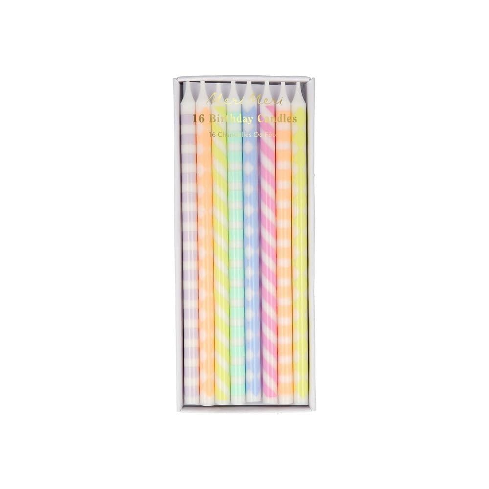 Meri Meri - Desenli Pastel Mumlar - 16 Adet