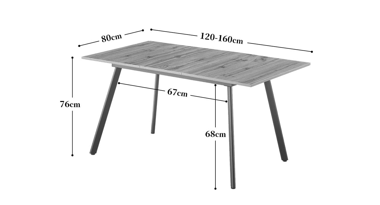 B&D home Esstisch MARA, ausziehbar 120-160x80 cm 4-6 Personen Küchentisch Holztisch mit Metallgestell für Esszimmer, Küche, skandinavisch modern Design, Beton Optik, 11201-FS-BETO