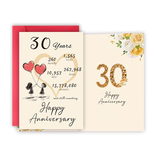 Detuca 30th Anniversary Card,30th Anniversary Decorations,30 Year Wedding Anniversary Card Gift,Happy Golden Diamond Anniversary,8x5.3 Inches,Double-Sided