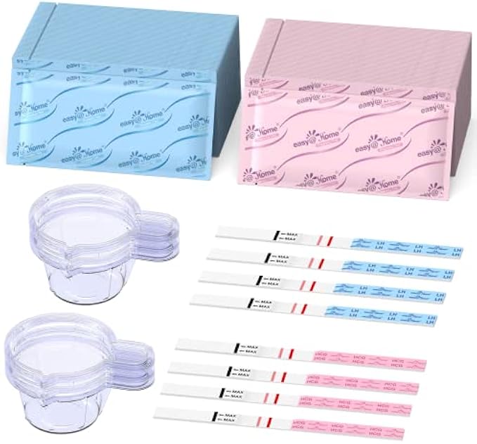 Ovulation & Pregnancy Test Strips Kit: Easy@Home 25 Ovulation Tests 10 Pregnancy Tests & 40 Large Urine Cups – Powered by Premom Ovulation APP | 25LH + 10HCG + 40 Urine Cups