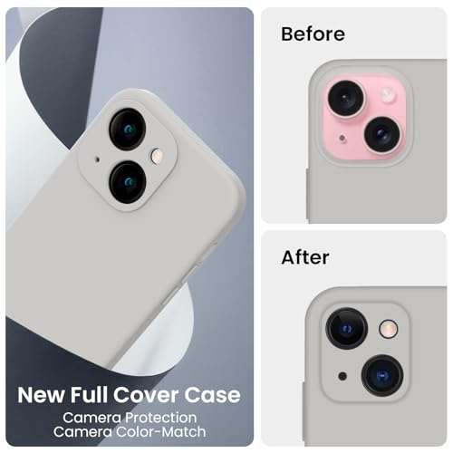 Image of FireNova Designed for iPhone 15 Case, Silicone Upgraded [Camera Protection] Phone Case, Soft Anti-Scratch Microfiber Lining Inside, 6.1 inch, Natural Titanium