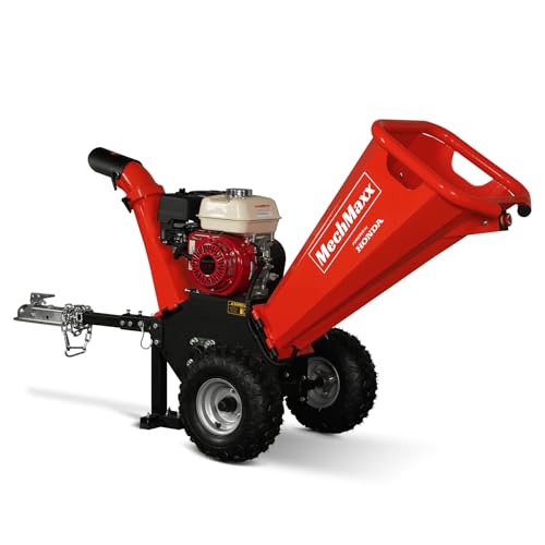 MechMaxx 4 inch Honda 196cc 6.5HP Gasoline Engine Powered Wood Chipper Shredder with Tow Bar, 4' Max Chipping Diameter Capacity, Emergency Stop Button, Model GS650