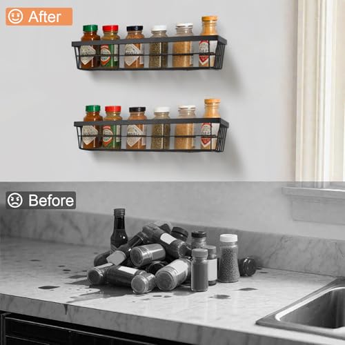 3 Pack Spice Rack Wall Mounted, Spice Racks for Inside Cupboard, Cabinet Door Spice Rack, Seasoning Organizer, Spice Shelf with 4 Removable Hhooks, Adhesive & Screw Mount (No Spice Jars Included) - Image 4