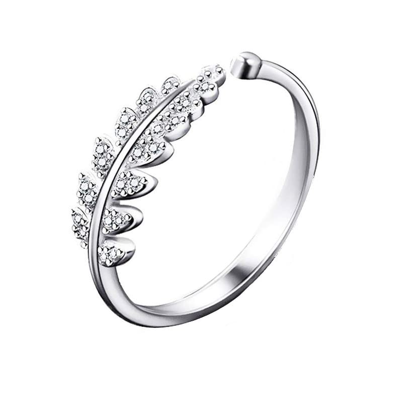 Adjustable Crystal Ring with Cubic Zircon Leaf Shape