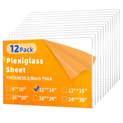 Image of 12 Pack 11X14 Plexiglass Sheets1 /8 inch Thick,3mm Clear Acrylic Sheet | Plexi Glass Panel for Diy Project, Craft, Window Glass, Picture Frame, Table Top,Acrylic Sign Cut with Saw or Hand Tools