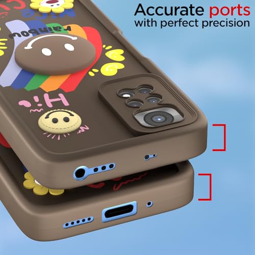 Image of Pikkme Back Cover for Redmi Note 11 / Note 11s | Soft Silicone| Cute Rainbow Smile & 3D Cartoon Flower Design | Shockproof Raised Camera Protection Bumper Case (Brown)