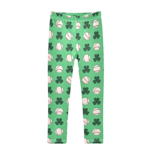 Baseball Clover Pattern Girls Leggings Soft Comfortable Athletic Leggings Dancing Pants for 4-10 Years