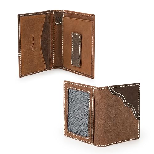 Wrangler Men's Bifold Wallet with Money Clip & ID Window, Genuine Leather, Minimalist, Gift for Him2