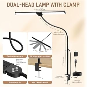 Voncerus LED Desk Lamp for Home Office, Double Head Desk Light with Clamp — photo 3 of 6