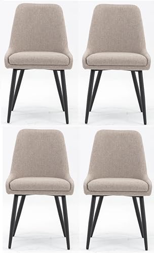 Image of Finch Fox Morris Glam Comfortable Fabric Upholstered Padded Living Room Side Dining Chair for Cafeteria Bedroom, Restaurents, Home, Office with Black Metal Legs in Beige Color (Set of 4)