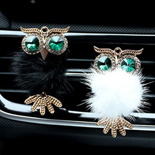 Image of Riloer Bling Crystal Owl Car Air Vent Clip Charms, 2 Pcs Natural Car Vent Clip Air Freshener, Fashion Charms Car Essential Oil Diffuser, Car Accessories for Women (Black and White)