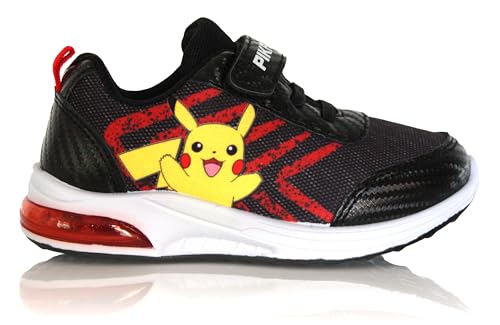 Baskets Enfant Pokémon Pikachu - Noires et Rouges – Fermeture Scratch + Lacets Élastiques Tailles 24 à 30 (Système Taille Chaussures EU, Enfant de Moins de 5 Ans,...