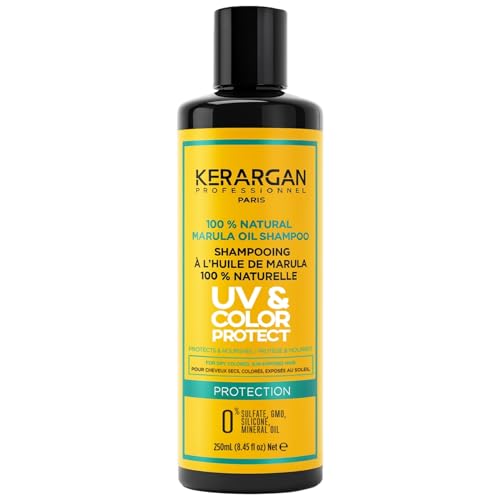 Kerargan - Champú Protector UV & Color con Aceite de Marula para Cabello Seco y Teñido - Limpia, Protege, Nutre - Sin Sulfatos, OGM, Siliconas, Aceites Minerales - 250ml
