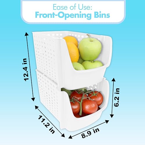 Skywin TidyFriend Plastic Stackable Storage Bins for Pantry -2 Pack Stackable Bins For Organizing Food, Kitchen, and Bathroom Essentials (White)