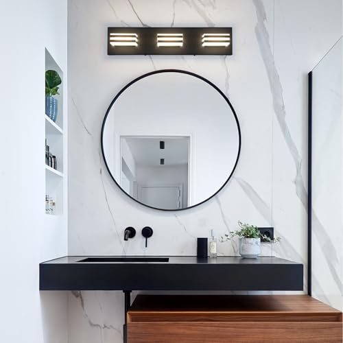 Image of Black Vanity Lights for Bathroom Light Fixtures (3-Light, 20-Inch) Adjust 3 Colors Modern Bath Lighing Fixture Over Mirror LED Vanity Lighting