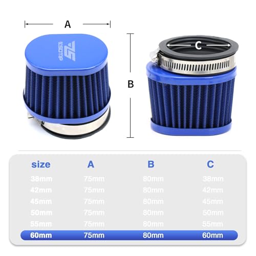 Image of 2PCS Motorcycle Air Filter Universal 60MM Replacement Engine Filter High Performance Air Filters Fit Motocross Carburetor Cleaner for Pit Bike Scooter Moped ATV (Blue 60MM)