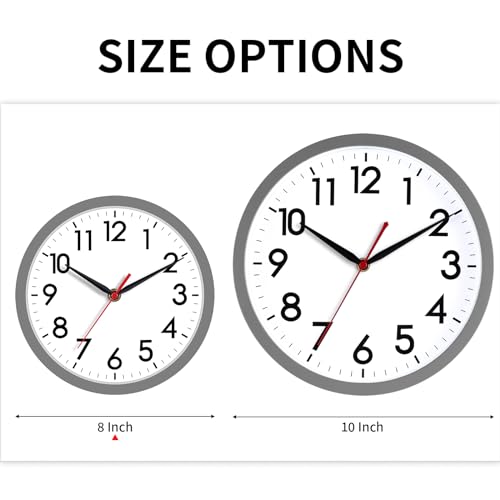 Image of AKCISOT Wall Clock 8 Inch Silent Non-Ticking Modern Clocks Battery Operated - Analog Small Classic for Office, Home, Bathroom, Kitchen, Bedroom, School(Gray)