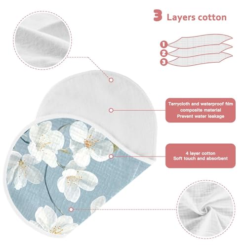 Baby Burp Cloths, Soft Absorbent Burping Cloths for Babies, Cotton Milk Spit Up Rags, Large Size for Newborns, Baby Boys and Girls (White Cherry Blossom) 5