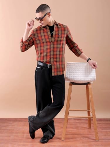 Image of The Indian Garage Co Men Regular Fit Checkered Full Sleeves Cutaway Collar Casual Shirt