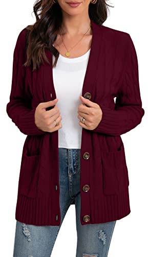 GRECERELLE Damen Cardigan Herbst - Cardigan mit Knöpfen, Langen Ärmeln, Taschen und Knöpfen (Rot, M)