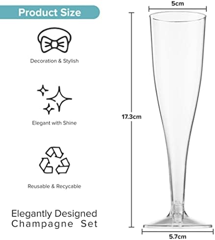 Champagne Flutes Disposable Set of 6 Plastic Reusable Champagne Prosecco Glasses Stemmed Wine Glass Perfect Choice for Barbecue, Birthday, Parties -150ml White