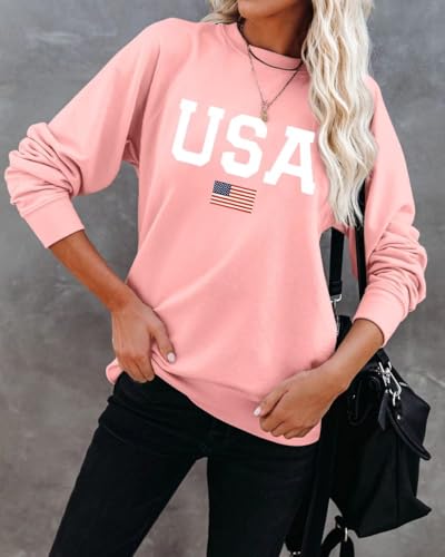 Image of Dressmine Womens USA Shirt Casual Long Sleeve Graphic Tees Knit Crew Neck Sweatshirts Loose Pullover