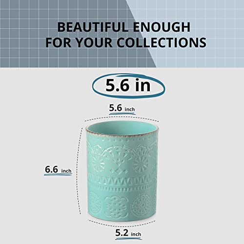 LIFVER Keukengerei Houder, 6,6 ″ Gebruiksvoorwerp Houder voor keukenaanrecht, Boerderij Koken Gebruiksvoorwerp Houder, Keramische Gebruiksvoorwerp Crock voor Keukendecoratie, Tafelbescherming Kurkmat, Zware en Stabiel, Teal Blue - Image 3