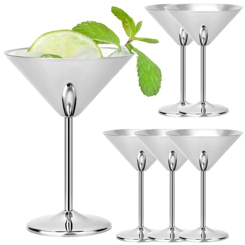 QWORK 304 Stainless Steel Martini Glasses 6 Pack, 8oz Lightweight Unbreakable Set, Shatterproof...