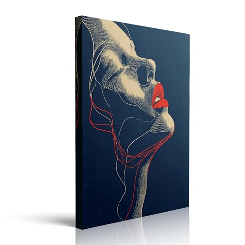 Modern Minimalist Female Silhouette Line Art Canvas Print Framed Dark