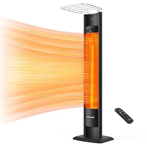 thermomate Outdoor Indoor Electric Patio Heater 1500W 385 Portable Tower Infrared Heaer IP55 Rated Space Radiant Heater with Remote Timer Tip over Protection for Backyard Restaurant Garage