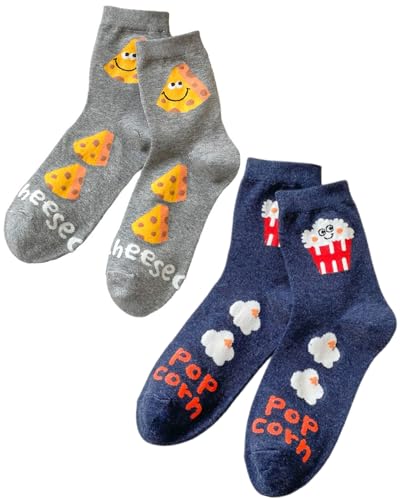 BNREOZA 2 pares de calcetines de algodón para mujer, calcetines divertidos de dibujos animados, calcetines apilables japoneses de chica mona, calcetines para mujer deportivos, para correr, casuales
