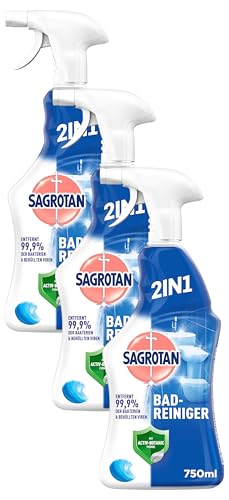 Sagrotan Bad-Reiniger Ozeanfrische – 2in1 Desinfektionsreiniger mit Antischmutzfilm für zuverlässige Hygiene im Badezimmer – 1 x 750 ml Sprühflasche (Packung mit 3)