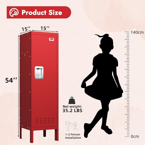 Image of BUTISOW Metal Kids Locker,Metal Cabinet Storage Lockers,Lockable for Employees with Door,54 inch Height Steel Locker,Lockable Steel Locker for Children's Room, Playroom, School,Gym