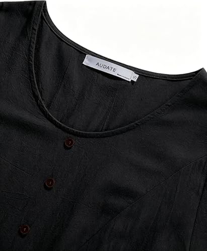 Image of Women's 65% Polyester 35% Cotton Crew Neck Midi Dress, Short Sleeve Dress with Pockets for Summer Daily Wear