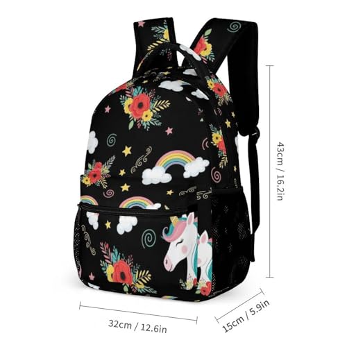 Bookbag Set Daypack with Lunch Box Makeup Bags Shoulder Bags with Lunch Bag Cosmetic Bag Cute Unicorns (28) Backpack Set2