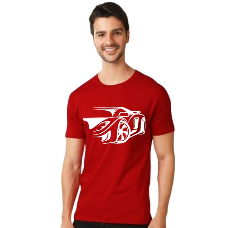 Unicorpse Men's Cotton Printed Regular Fit-Car Print Tshirt Red