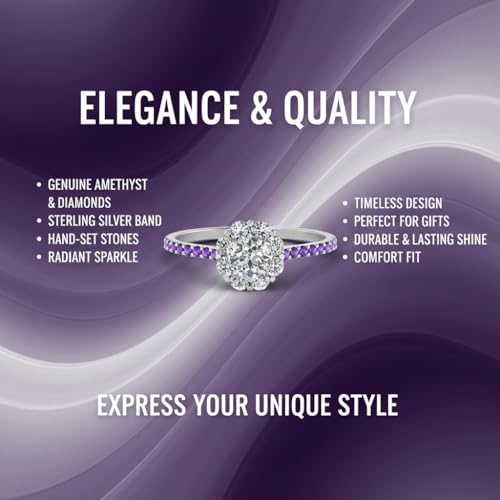 Image of Choose Your Gemstone Flower Halo Diamond CZ Ring 925 Sterling Silver Round Shape Halo Engagement Rings Everyday Jewelry Wedding Jewelry Handmade Gifts for Wife US Size 4 to 12
