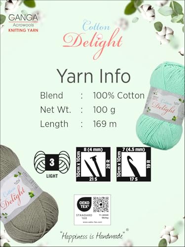 Image of Ganga Acrowools Cotton Delight, Dk Weight Cotton Yarn, Oekotex Class L Certified 100G, 169M COD023 Amethyst Smoke, Pink