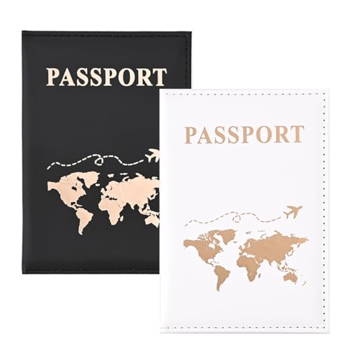 Custodie Porta Passaporto, 2 Pz Porta Passaporto da Viaggio, Copertine per Passaporti, Portapassassaporto in pelle PU per Viaggio, Organizzatore per Passaporti, per Passaporto, Nero, Bianco
