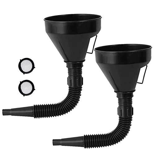 Einfülltrichter Set Benzin Öltrichter flexibles Kunststoff Trichter Set, Universal Auto Benzin Kraftstoff Trichter mit abnehmbarem Auslauf –Schwarz,2Stück