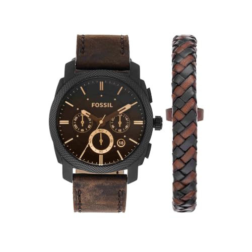 FOSSIL Herrenuhrenmaschine, 42mm Gehäusegröße, Quarz-Chronographenwerk, Echtlederarmband